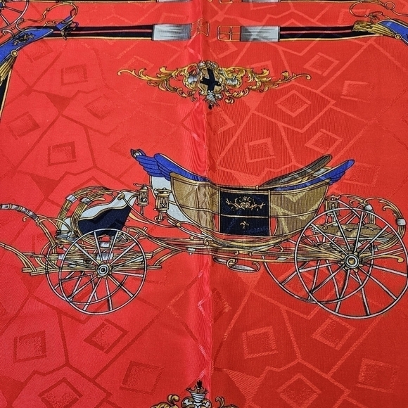VINTAGE Berkshire Accessories Red Carriage Large Square Scarf Wrap - Picture 4 of 5